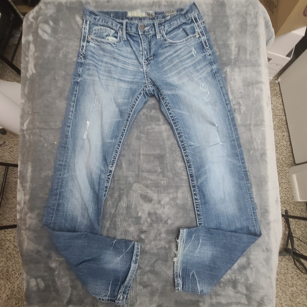 BKE Buckle Jeans Men's 29 R Aiden Straight Thick Stitch Distressed Denim 29x30.5